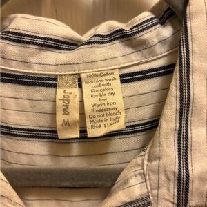 Japna Women’s Linen Navy Blue Striped White Dress